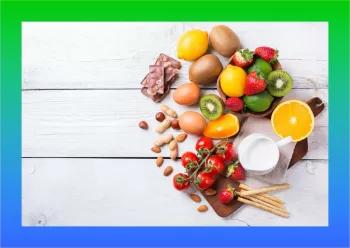 an assortment of fruits and nuts on white wooden planks