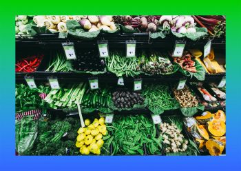 vegetables on shelves